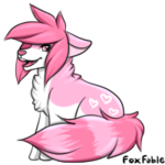 Art of a light pink sparkledog with a darker pink wig and white underbelly. It has white hearts on its flank and darker pink rings on its tail.