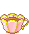 A pixel of a fancy teacup with steam coming out the top.